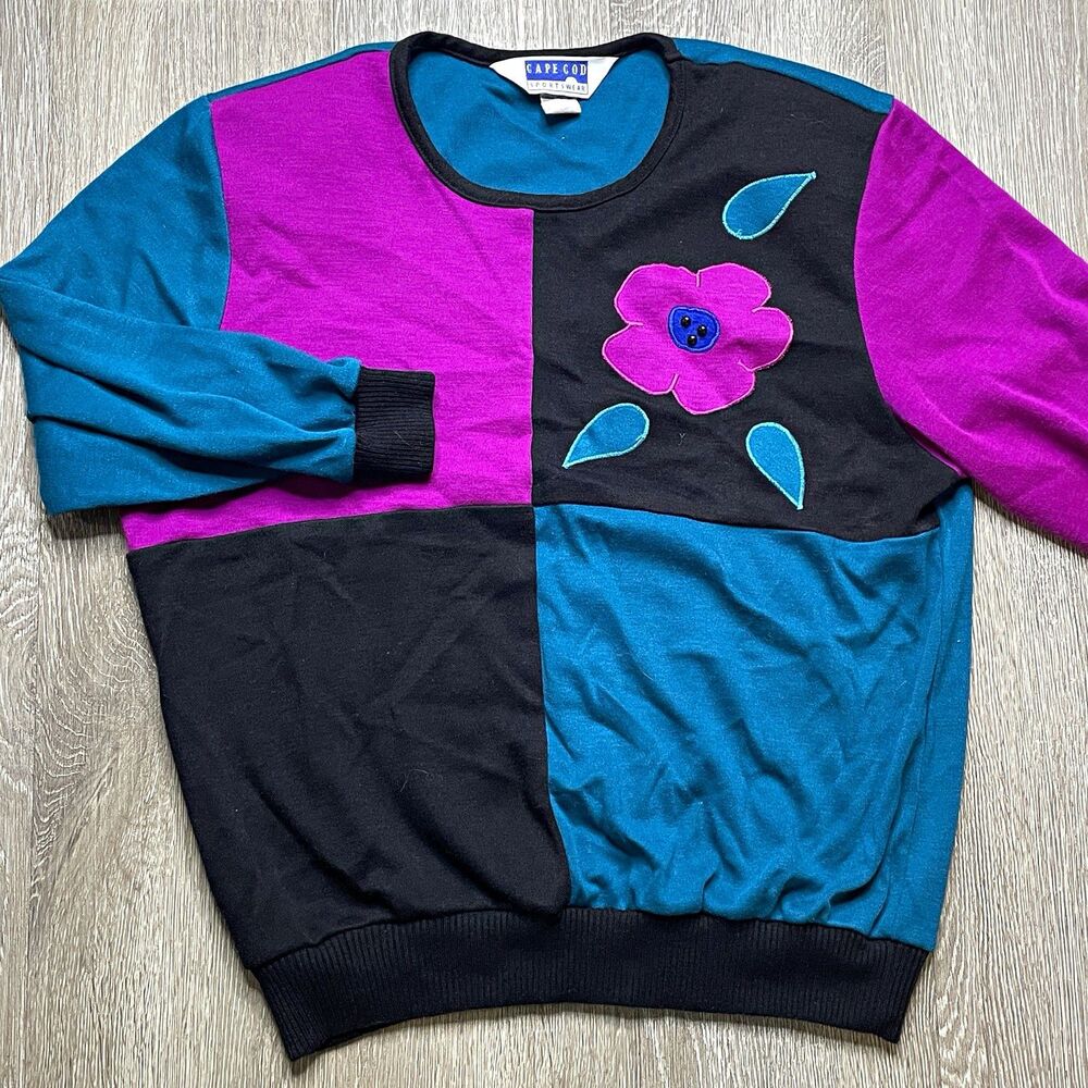 Vintage Cape Cod Women’s L Crewneck Pullover Sweatshirt Colorblock Multicolor